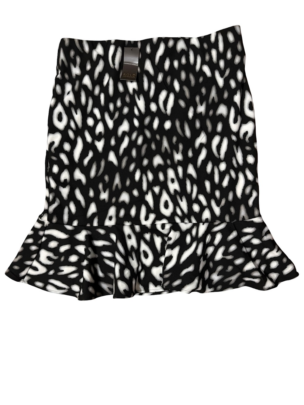Bold Elements Black White Animal Print Skater Skirt Ruffle Hem